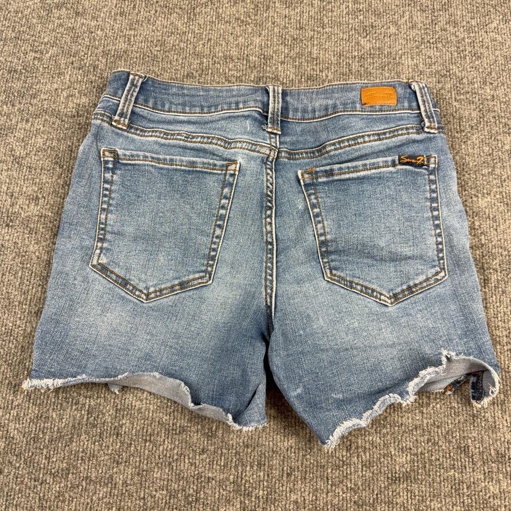 Seven7 Shorts Womens 6 Blue Denim Cutoff Raw Hem Stretch 5 Pocket Casual Summer - Picture 7 of 10